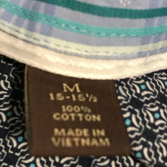 Tasso Elba Men's Dress Shirt Button Up Blue Print M (15-15.5) - Picture 4 of 5
